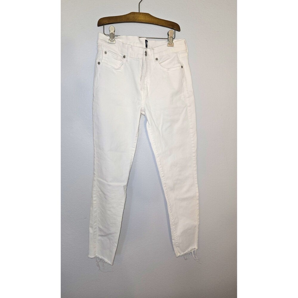 GAP Women's White Denim true Skinny Jeans Solid 5-Pocket Button Closure Logo